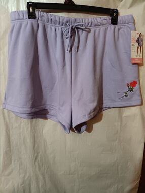 Lilac Floral-Embroidered Lounge Shorts with Drawstring